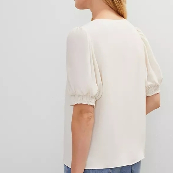 Ann Taylor Cream Puff Sleeve Wrap Blouse - Picture 2 of 8